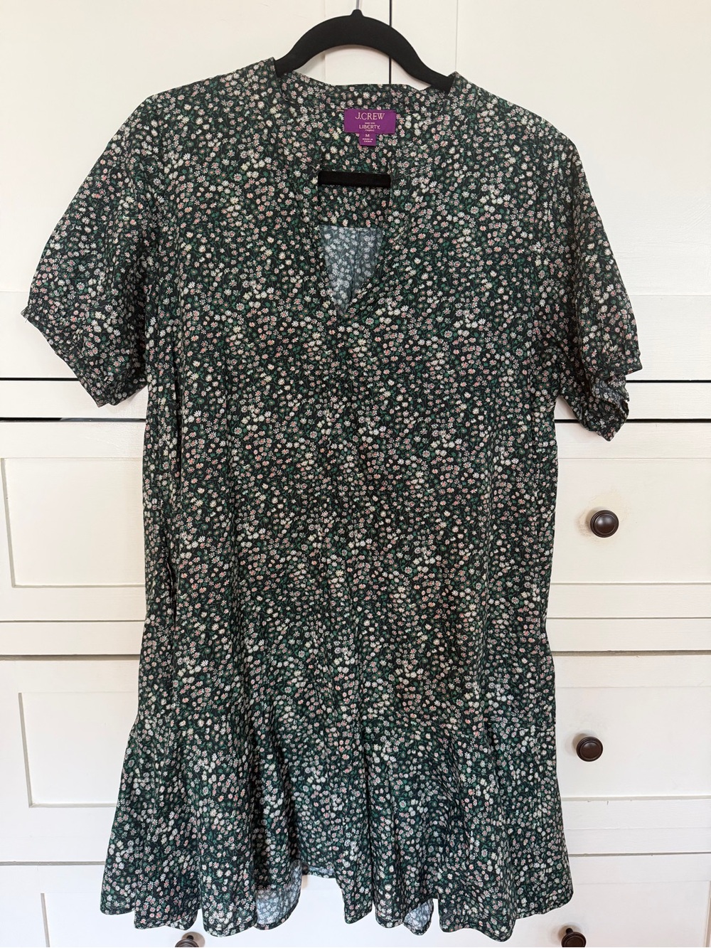 J. Crew “Liberty” Dark Green Daisy Print Dress